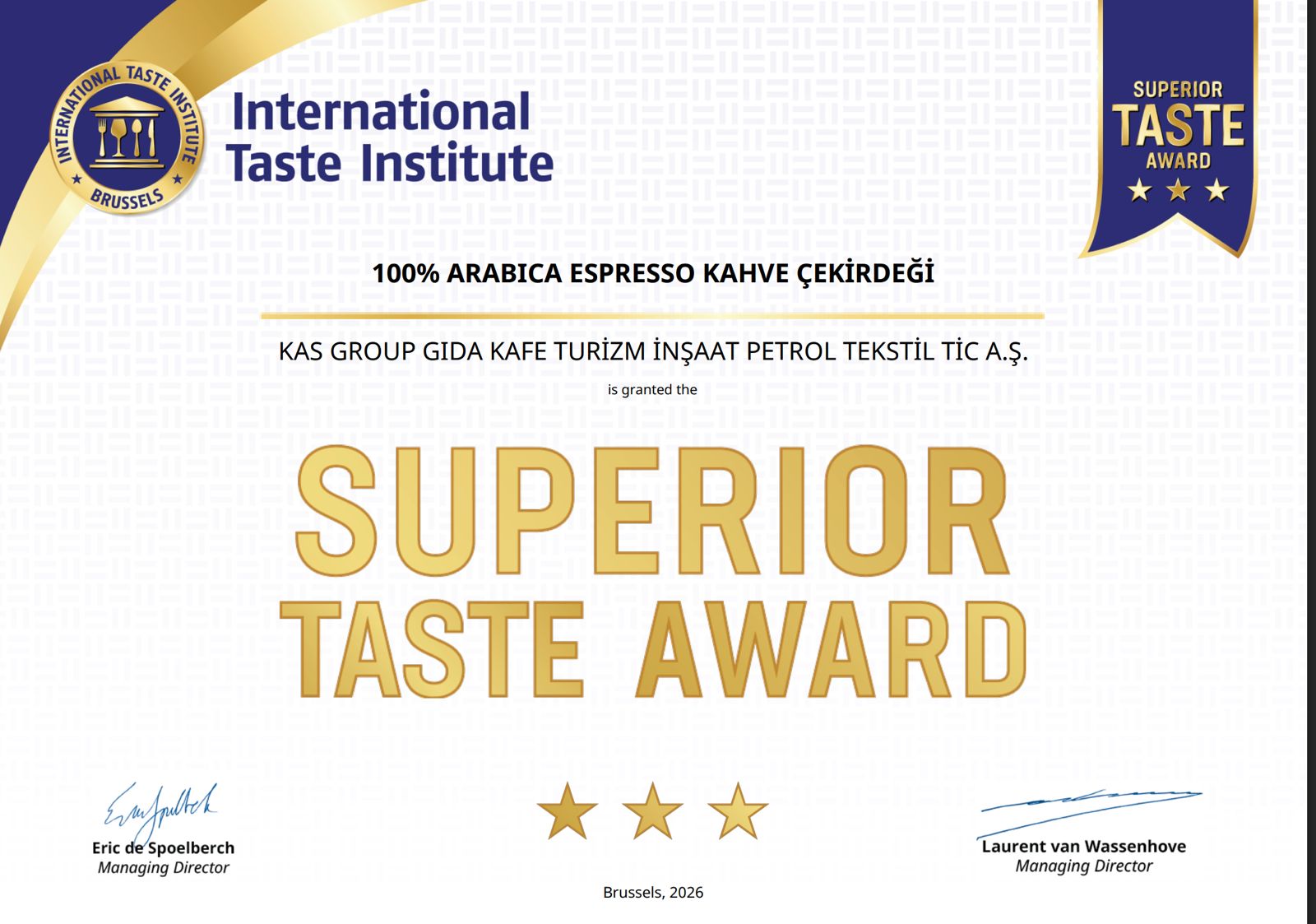 Panama Coffee - Superior Taste Award 2026 Sertifikası